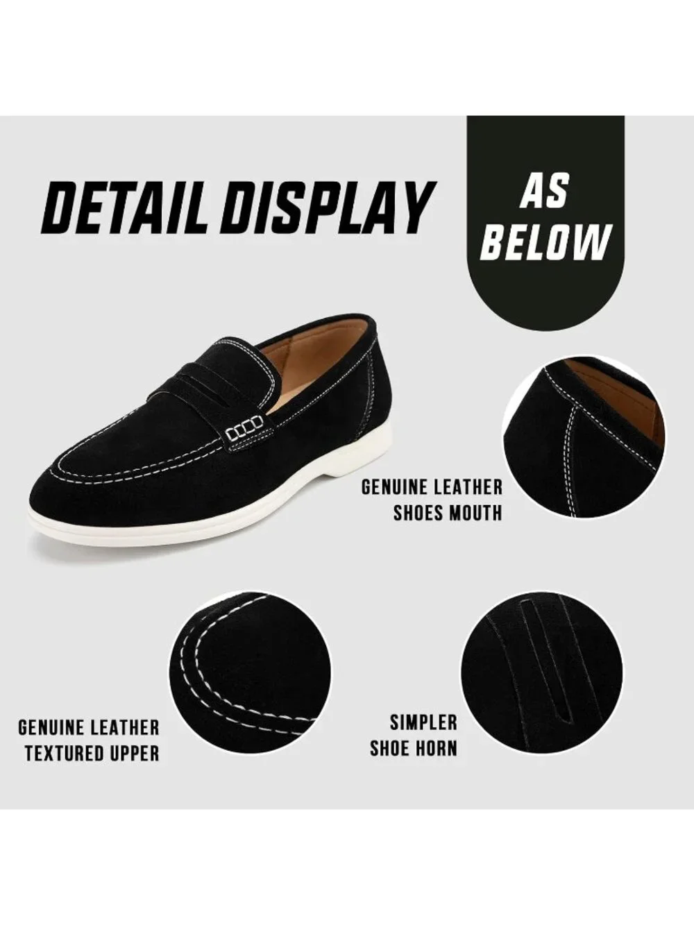 🆕Men's Black Leather Loafers Slip-On Moccasins Suede Dress Shoes Lightweight
